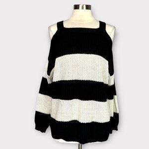 Anthropologie Moth Womens Cold Shoulder Sweater Blsck White Stripes size Medium